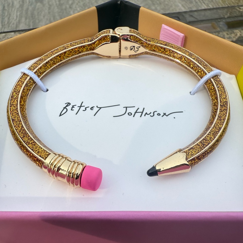 NWT! Betsey Johnson Glittering Gold Pencil Adjustable Bangle
